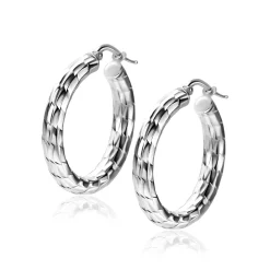 Discount Zinzi 28mm zilveren oorringen met mooi bewerkte buis 4,5mm breed en handige bovensluiting ZIO2575