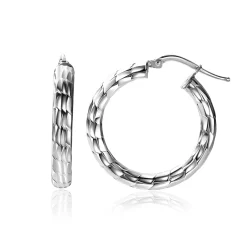 Discount Zinzi 28mm zilveren oorringen met mooi bewerkte buis 4,5mm breed en handige bovensluiting ZIO2575