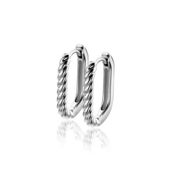 Hot Zinzi 17mm zilveren oorringen in ovale vorm met gedraaide buis en luxe klapsluiting ZIO2691
