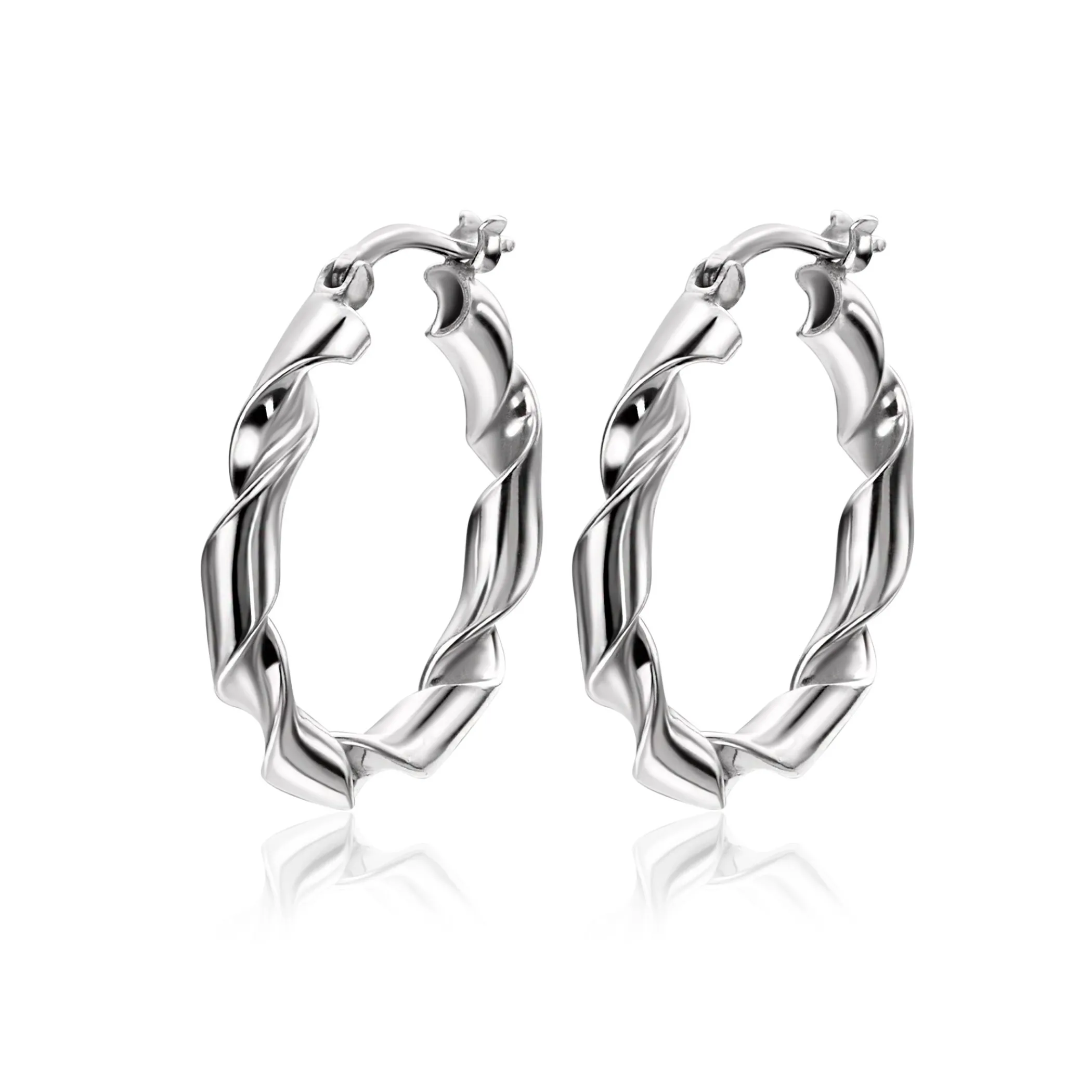 New Zinzi 28mm zilveren oorringen met trendy gedraaide buis 28x3mm ZIO2406