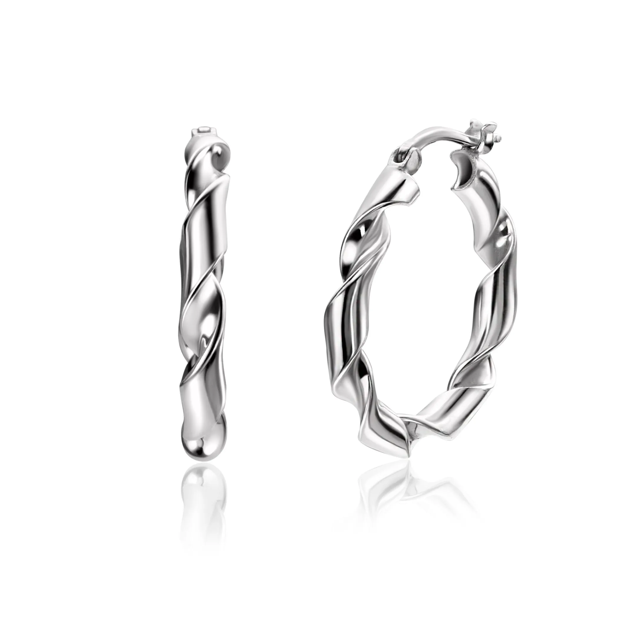 New Zinzi 28mm zilveren oorringen met trendy gedraaide buis 28x3mm ZIO2406