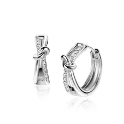 Online Zinzi 16,5mm zilveren oorringen cross-over met trendy knoop, bezet met witte zirconia's, met luxe klapsluiting 16,5x5mm ZIO2505