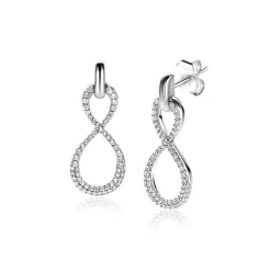 Best Zinzi 24mm zilveren oorsieraden infinity bezet met witte zirconia's ZIO2570