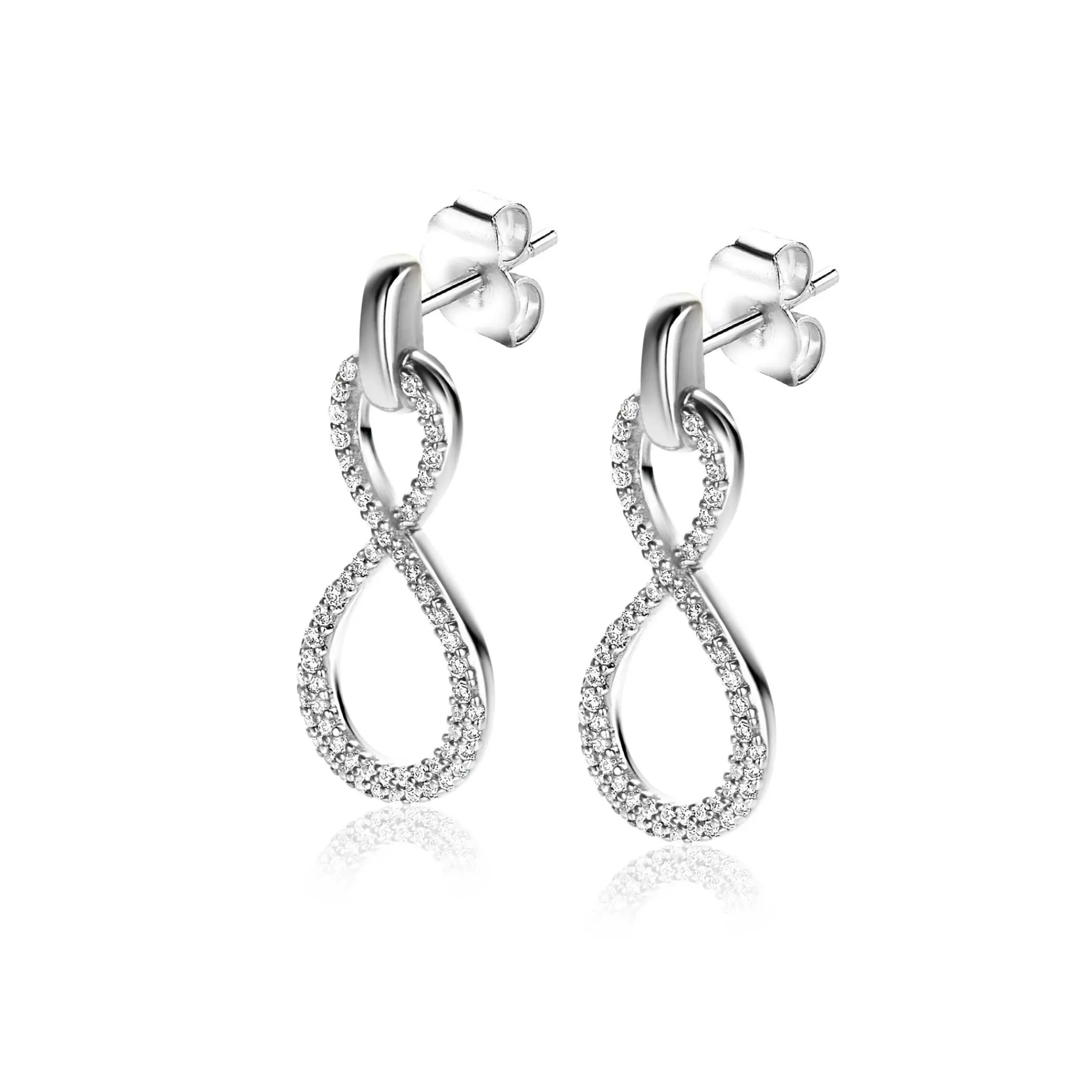 Best Zinzi 24mm zilveren oorsieraden infinity bezet met witte zirconia's ZIO2570