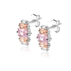 Outlet Zinzi 13mm zilveren oorstekers baguette geslepen zirconia's wit, champagne en roze ZIO2490