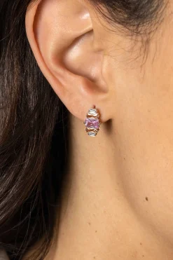 Outlet Zinzi 13mm zilveren oorstekers baguette geslepen zirconia's wit, champagne en roze ZIO2490