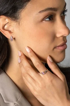 Outlet Zinzi 13mm zilveren oorstekers baguette geslepen zirconia's wit, champagne en roze ZIO2490