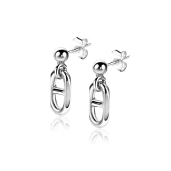 Online Zinzi 18mm zilveren oorstekers met trendy marine schakel ZIO2580
