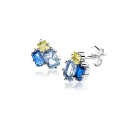Discount Zinzi 10mm zilveren oorstekers rechthoekige vormen, bezet met licht groene en blauwe kleurstenen ZIO2496