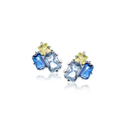 Discount Zinzi 10mm zilveren oorstekers rechthoekige vormen, bezet met licht groene en blauwe kleurstenen ZIO2496