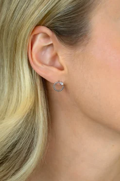 Hot Zinzi 10mm zilveren oorstekers open ronde slang met zirkonia ZIO2722