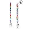Hot Zinzi 42mm zilveren oorstekers in staafvorm bezet met regenboog kleurstenen en witte peervormige zirconia ZIO2486