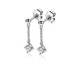 New Zinzi 26mm zilveren oorstekers met kettinkje en een bungelende ronde witte zirkonia ZIO2660