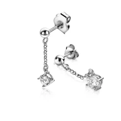 New Zinzi 26mm zilveren oorstekers met kettinkje en een bungelende ronde witte zirkonia ZIO2660