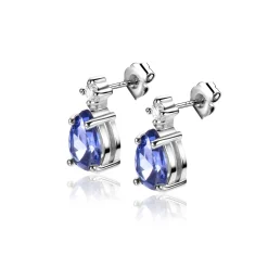 Clearance Zinzi 10mm zilveren oorstekers peervorm indigo blauw en witte zirconia ZIO2440