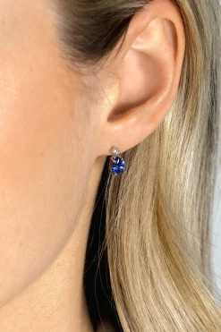 Clearance Zinzi 10mm zilveren oorstekers peervorm indigo blauw en witte zirconia ZIO2440