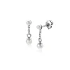Outlet Zinzi 15mm zilveren parel oorstekers met schakelkettinkje en ronde witte glasparel van 4mm ZIO2623