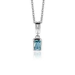 Best Zinzi 17mm zilveren rechthoekige hanger bezet met een petrol blauwe kleursteen ZIH2614 (zonder collier)