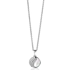 Hot Zinzi 18mm zilveren Yin Yang hanger rond, bezet met parelmoer en witte zirconia's. Yin Yang staat symbool voor: balans, harmonie, dynamiek en verbondenheid ZIH2423 (zonder collier)
