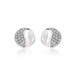 Online Zinzi 9mm zilveren Yin Yang oorstekers, bezet met parelmoer en witte zirconia's. Yin Yang staat symbool voor: balans, harmonie, dynamiek en verbondenheid ZIO2423