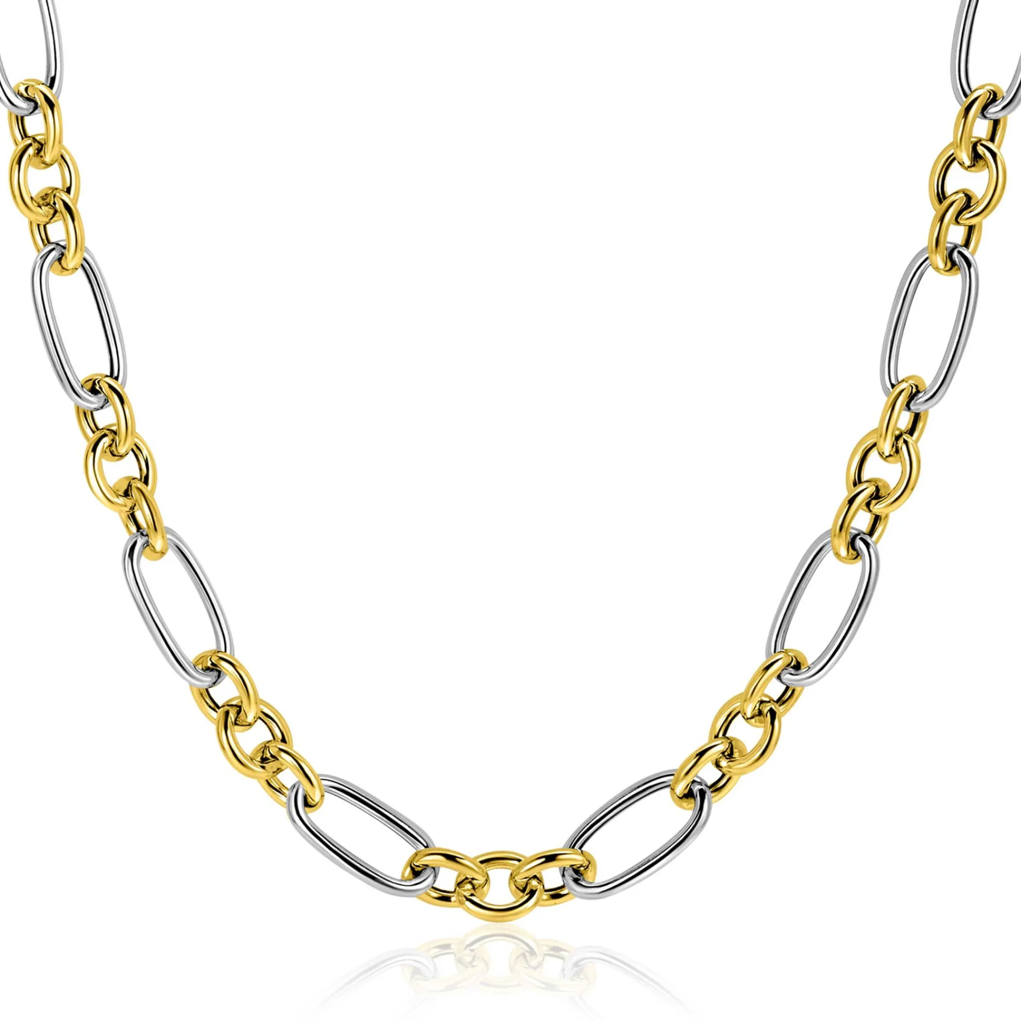 Zinzi bicolor schakelketting 7mm breed met jasseron en ovale schakels 45cm ZIC2667