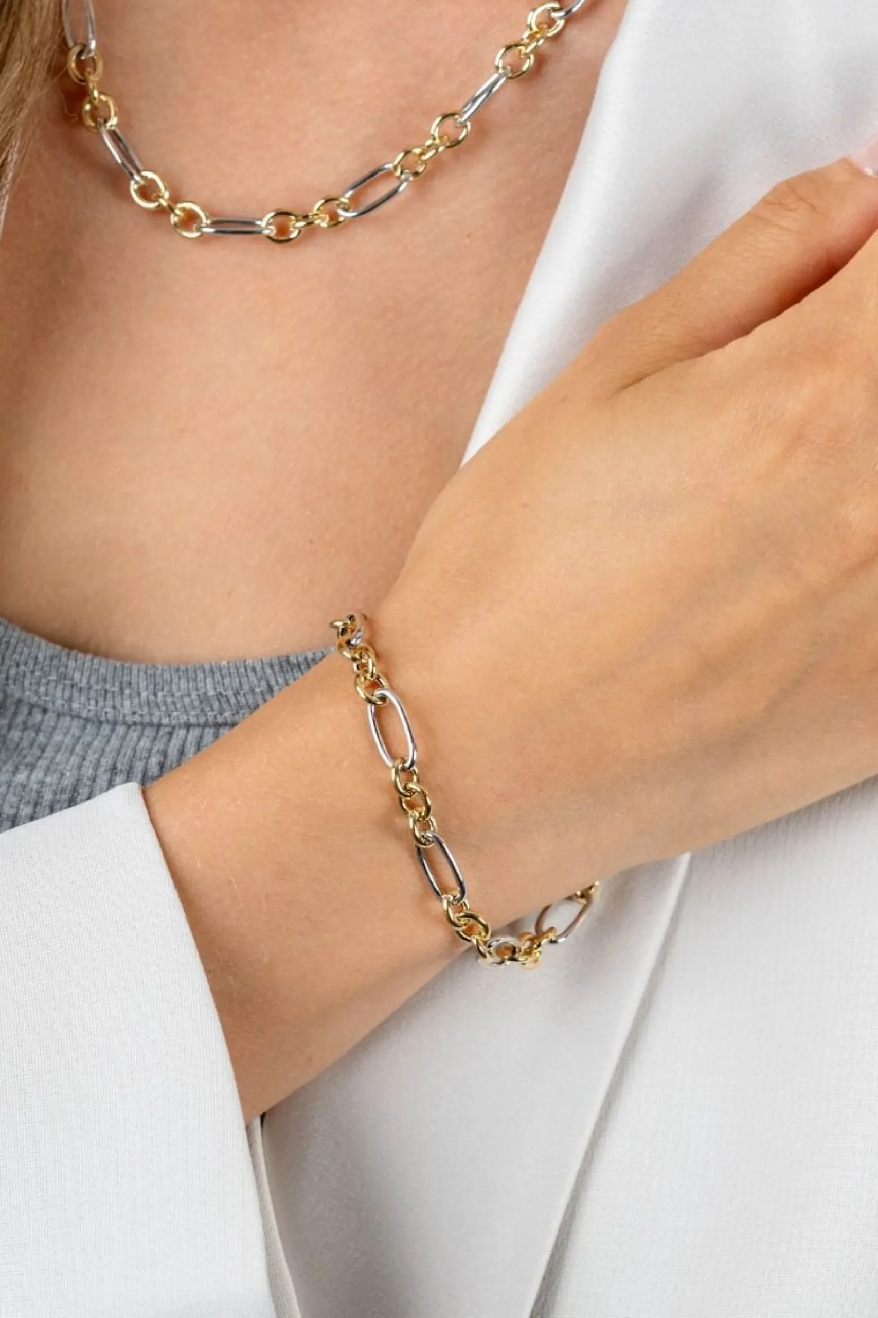 Zinzi bicolor schakelketting 7mm breed met jasseron en ovale schakels 45cm ZIC2667