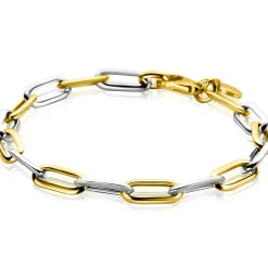 Sale Zinzi bicolor zilveren ovale schakelarmband 6mm breed 20cm ZIA2668