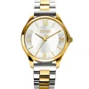 Online Zinzi Classy Mini horloge 30mm zilverkleurige wijzerplaat goudkleurige stalen kast en bicolor band ziw1233