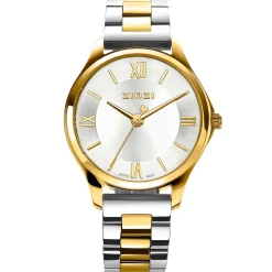 Online Zinzi Classy Mini horloge 30mm zilverkleurige wijzerplaat goudkleurige stalen kast en bicolor band ziw1233