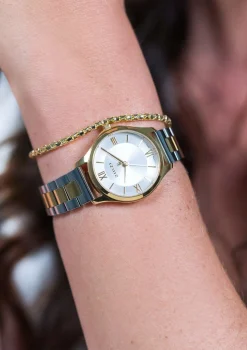 Online Zinzi Classy Mini horloge 30mm zilverkleurige wijzerplaat goudkleurige stalen kast en bicolor band ziw1233
