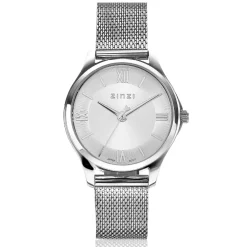 Discount Zinzi Classy Mini horloge 30mm zilverkleurige wijzerplaat stalen kast en meshband ZIW1202M