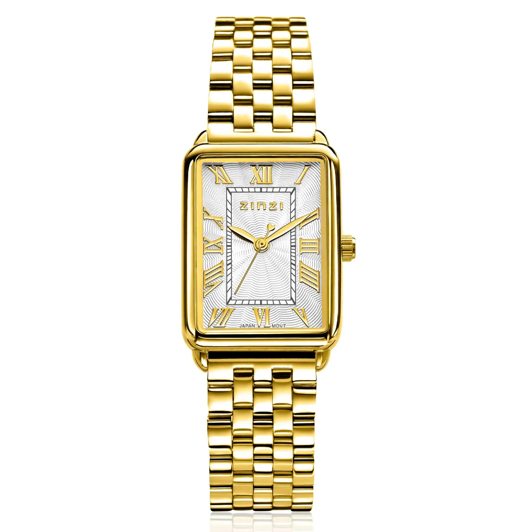 Hot Zinzi Elegance bicolor horloge witte wijzerplaat en rechthoekige goudkleurige kast en geel vergulde stalen schakelband 28mm extra dun ZIW1907GB