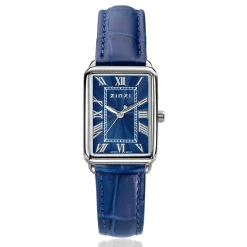 Zinzi Elegance horloge blauwe wijzerplaat en rechthoekige stalen kast met blauwe leren band 28mm extra dun ZIW1955B
