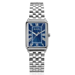 Hot Zinzi Elegance horloge blauwe wijzerplaat en rechthoekige kast stalen schakelband 28mm extra dun ZIW1955