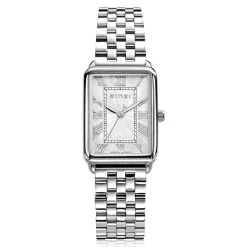 Sale Zinzi Elegance horloge witte wijzerplaat en rechthoekige kast stalen schakelband 28mm extra dun ZIW1906