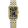Zinzi Elegance horloge zwarte wijzerplaat en rechthoekige kast stalen bicolor schakelband 28mm extra dun ZIW1943