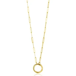Hot Zinzi Gold 14 karaat gouden paperclip collier met opvallende ronde voorsluiting, waaraan je hangertjes kunt hangen 45cm ZGC493
