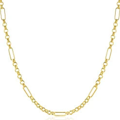 New Zinzi Gold 14 karaat gouden massieve ketting met lange paperclip-schakels gecombineerd met jasseron schakels 41-43cm ZGC495