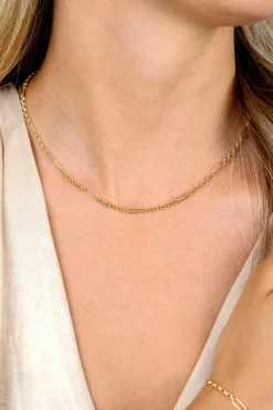 New Zinzi Gold 14 karaat gouden massieve ketting met lange paperclip-schakels gecombineerd met jasseron schakels 41-43cm ZGC495