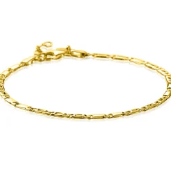 New Zinzi Gold 14 karaat gouden massieve armband met valkenoog schakels en glimmende plaatjes 2,6mm breed 17-19cm ZGA499