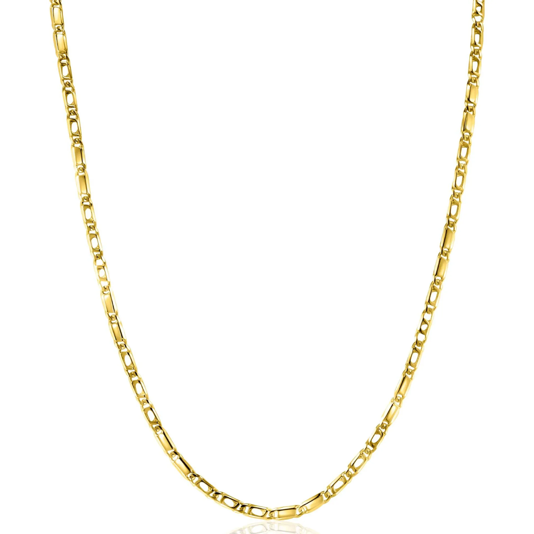 New Zinzi Gold 14 karaat gouden massieve ketting met valkenoog schakels en glimmende plaatjes 2,6mm breed 41-43cm ZGC499