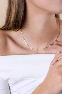 New Zinzi Gold 14 karaat gouden massieve ketting met valkenoog schakels en glimmende plaatjes 2,6mm breed 41-43cm ZGC499