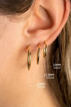 Clearance Zinzi Gold 14 karaat gouden oorringen ronde buis 17,5 x 1,5mm ZGO128