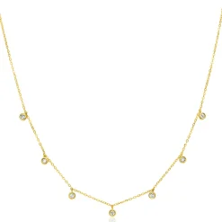 Best Zinzi Gold 14 krt gouden anker ketting met zeven ronde hangertjes, bezet met witte zirconia's 40-43cm ZGC451
