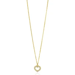 New Zinzi Gold 14 krt gouden anker ketting met sierlijk open hartje (7mm), bezet met witte zirconia's 40-42,5cm ZGC450