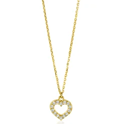 New Zinzi Gold 14 krt gouden anker ketting met sierlijk open hartje (7mm), bezet met witte zirconia's 40-42,5cm ZGC450