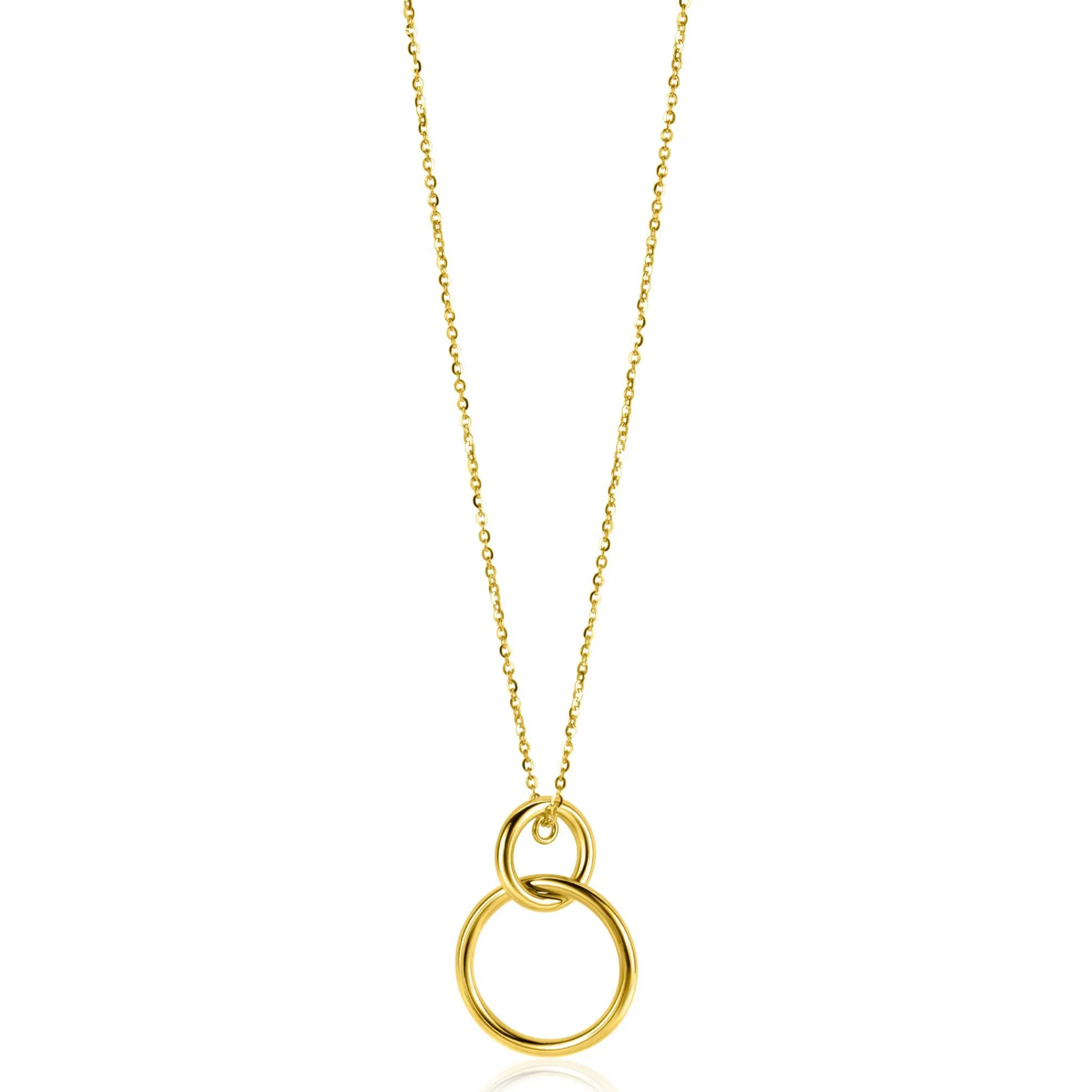 Hot Zinzi Gold 14 krt gouden anker ketting 42-45cm met trendy hanger (26mm) met verbonden open ronde vormen ZGC446