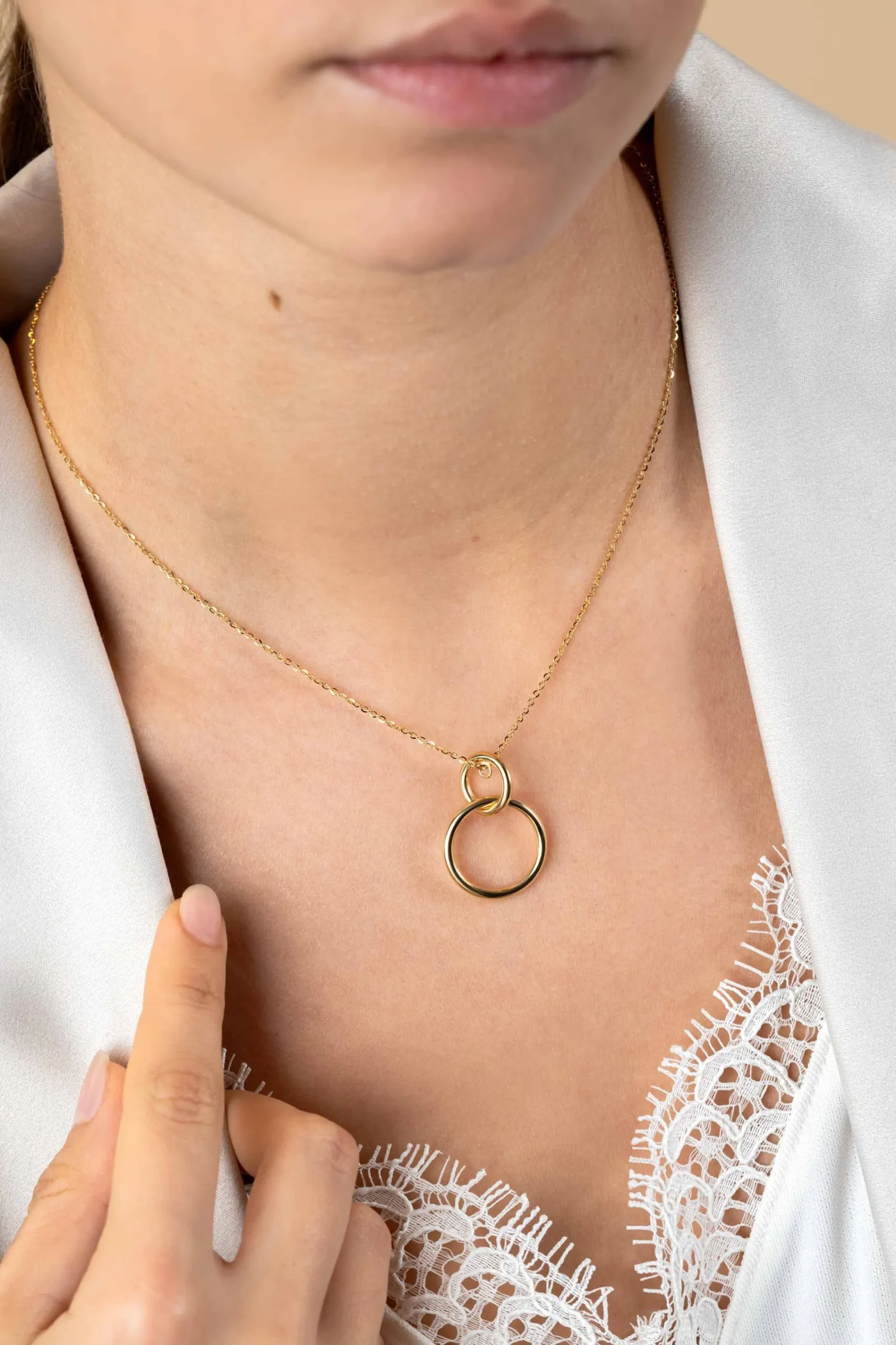 Hot Zinzi Gold 14 krt gouden anker ketting 42-45cm met trendy hanger (26mm) met verbonden open ronde vormen ZGC446