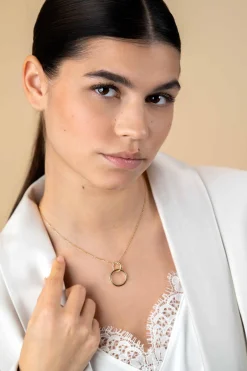 Hot Zinzi Gold 14 krt gouden anker ketting 42-45cm met trendy hanger (26mm) met verbonden open ronde vormen ZGC446