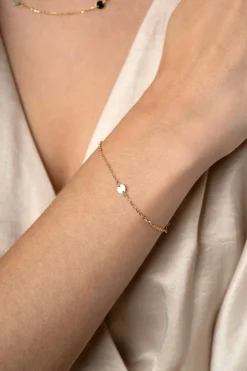 Discount Zinzi Gold 14 krt gouden armband met subtiele jasseron schakels en drie ronde gladde plaatjes 5mm breed 18-20cm ZGA444